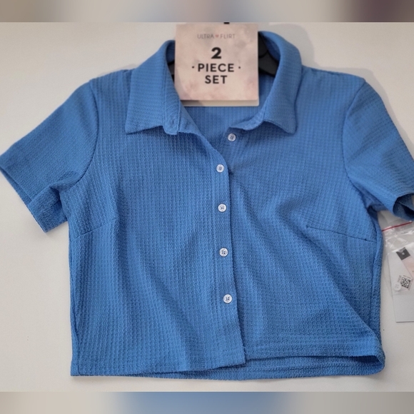 Ulta Flirt Blue Button Up Crop Top & Mini Skirt Set - Picture 7 of 12